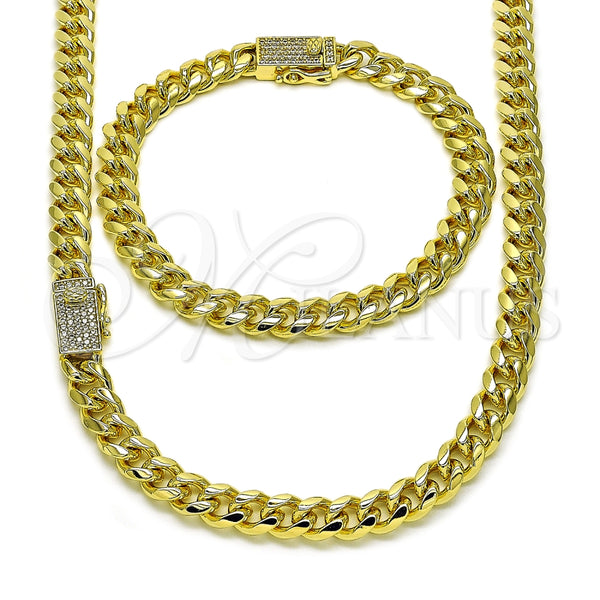 Collar y Pulsera 06.213.0027 Oro Laminado, Diseño de Miami Cubana, con Micro Pave Blanca, Pulido, Tono Dorado