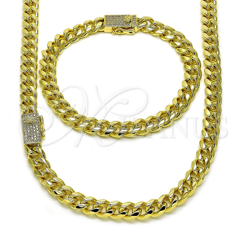 Collar y Pulsera 06.213.0027 Oro Laminado, Diseño de Miami Cubana, con Micro Pave Blanca, Pulido, Tono Dorado