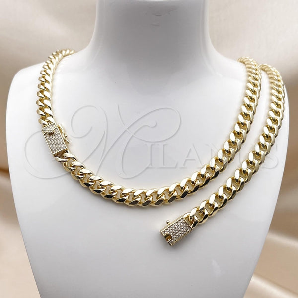 Collar y Pulsera 06.213.0028 Oro Laminado, Diseño de Miami Cubana, con Blanca Micro Pave, Pulido, Tono Dorado