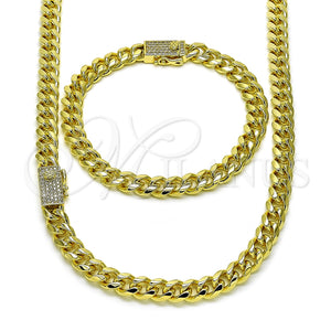 Collar y Pulsera 06.213.0028 Oro Laminado, Diseño de Miami Cubana, con Blanca Micro Pave, Pulido, Tono Dorado