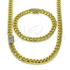 Collar y Pulsera 06.213.0028 Oro Laminado, Diseño de Miami Cubana, con Blanca Micro Pave, Pulido, Tono Dorado