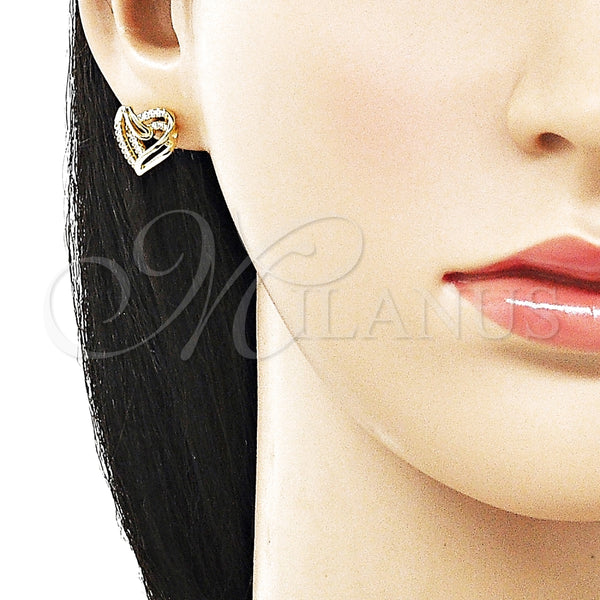 Arete Dormilona 02.213.0787 Oro Laminado, Diseño de Corazón, con Blanca Micro Pave, Pulido, Tono Dorado