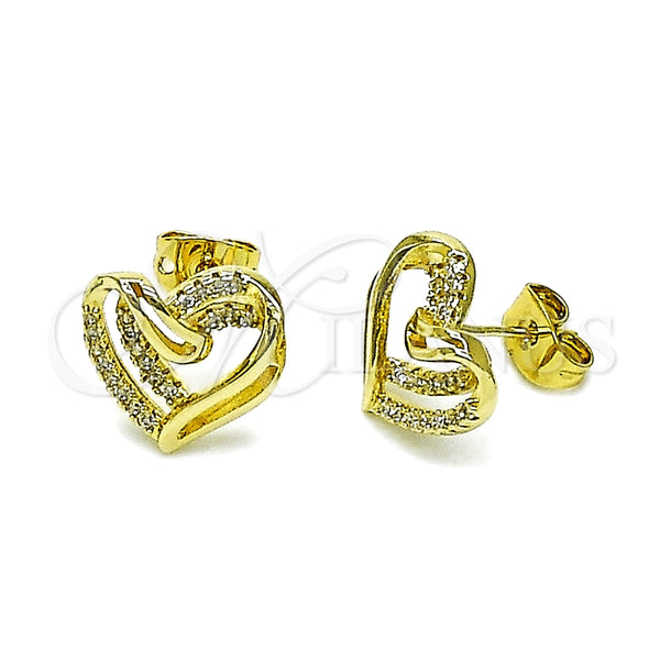 Arete Dormilona 02.213.0787 Oro Laminado, Diseño de Corazón, con Blanca Micro Pave, Pulido, Tono Dorado