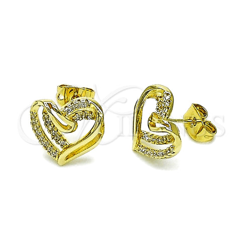 Arete Dormilona 02.213.0787 Oro Laminado, Diseño de Corazón, con Blanca Micro Pave, Pulido, Tono Dorado