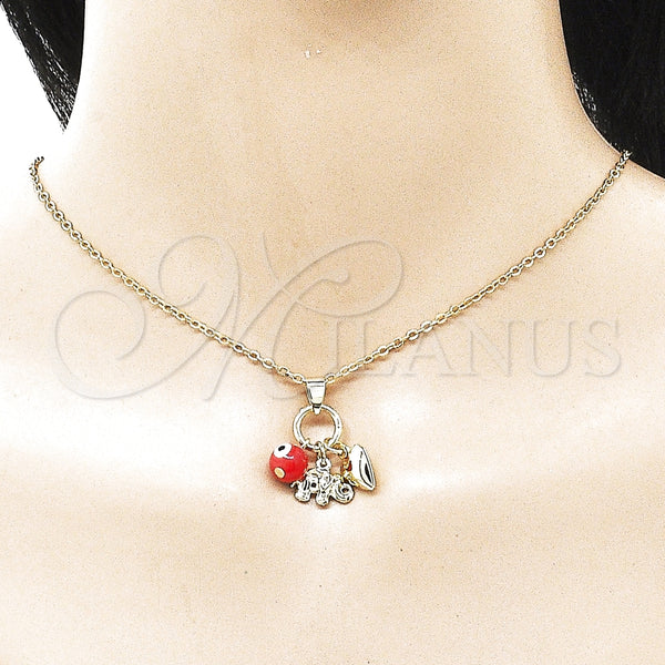Dije Religioso 05.213.0173 Oro Laminado, Diseño de Ojo Griego y Corazón, con Granate Cristal, Pulido, Tono Dorado