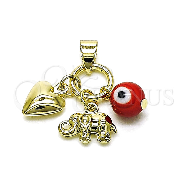 Dije Religioso 05.213.0173 Oro Laminado, Diseño de Ojo Griego y Corazón, con Granate Cristal, Pulido, Tono Dorado
