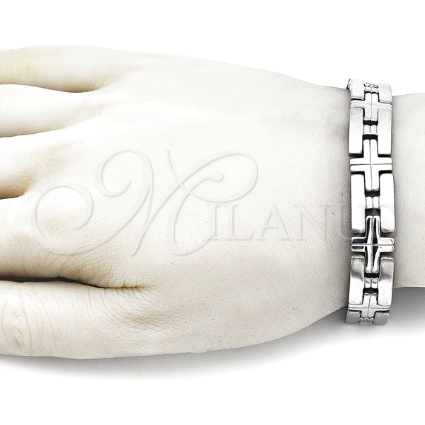Pulsera Solida 03.114.0229.4.09 Acero Inoxidable, Diseño de Cruz, Pulido, Tono Plateado (12 MM Thickness, 9 Inches Length)