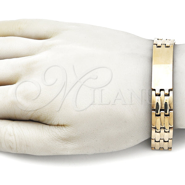 Pulsera Solida 03.114.0218.4.09 Acero Inoxidable, Pulido, Tono Dorado (14 MM Thickness, 9 Inches Length)