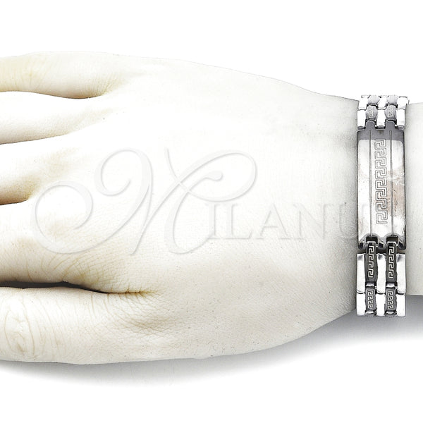 Pulsera Solida 03.114.0218.5.09 Acero Inoxidable, Diseño de Llave Griega, Pulido, Dos Tonos (14 MM Thickness, 9 Inches Length)