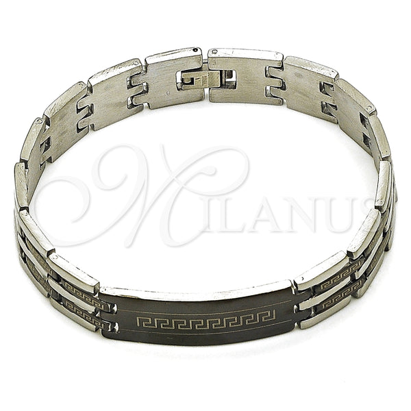 Pulsera Solida 03.114.0218.5.09 Acero Inoxidable, Diseño de Llave Griega, Pulido, Dos Tonos (14 MM Thickness, 9 Inches Length)