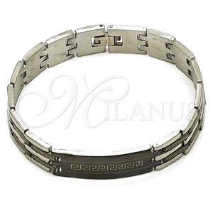 Pulsera Solida 03.114.0218.5.09 Acero Inoxidable, Diseño de Llave Griega, Pulido, Dos Tonos (14 MM Thickness, 9 Inches Length)