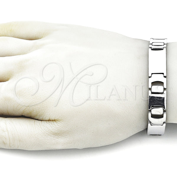 Pulsera Solida 03.114.0345.1.08 Acero Inoxidable, Pulido, Tono Plateado (12 MM Thickness, 8 Inches Length)