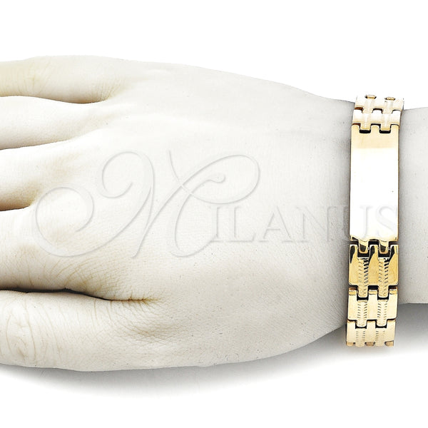 Pulsera Solida 03.114.0274.4.09 Acero Inoxidable, Pulido, Tono Dorado (14 MM Thickness, 9 Inches Length)