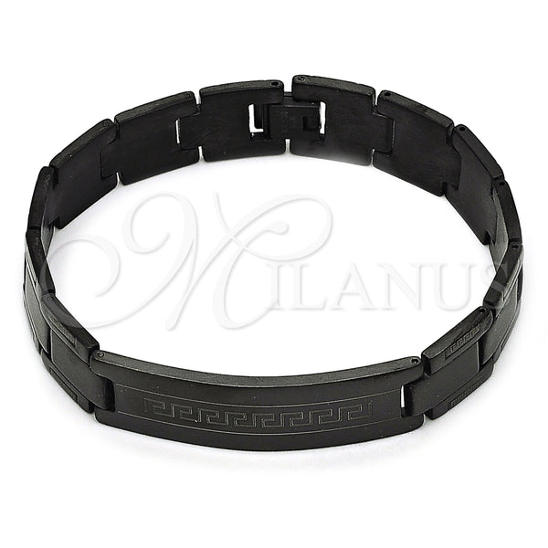 Pulsera Solida 03.114.0219.4.09 Acero Inoxidable, Diseño de Llave Griega, Pulido, Rodinado Negro (14 MM Thickness, 9 Inches Length)