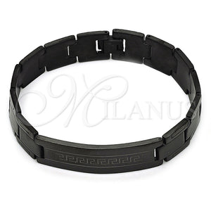 Pulsera Solida 03.114.0219.4.09 Acero Inoxidable, Diseño de Llave Griega, Pulido, Rodinado Negro (14 MM Thickness, 9 Inches Length)