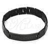 Pulsera Solida 03.114.0219.4.09 Acero Inoxidable, Diseño de Llave Griega, Pulido, Rodinado Negro (14 MM Thickness, 9 Inches Length)