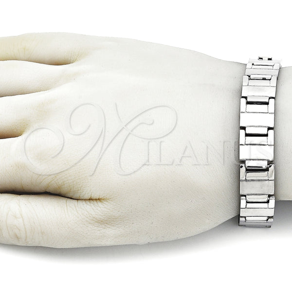 Pulsera Solida 03.114.0284.3.08 Acero Inoxidable, Cepillado, Tono Plateado (14 MM Thickness, 8 Inches Length)