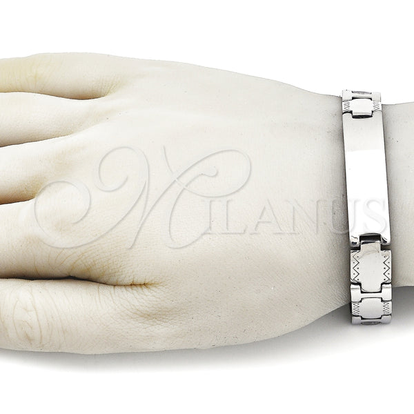 Pulsera Solida 03.114.0247.2.08 Acero Inoxidable, Pulido, Tono Plateado (12 MM Thickness, 9 Inches Length)