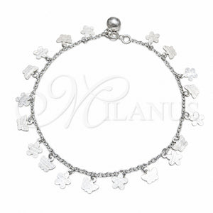 Tobillera de Dije 03.409.0043.10 Plata Rodinada, Diseño de Mariposa y Bola, Pulido, Tono Plateado (Grosor 02 MM, 10 Pulgadas de Largo)