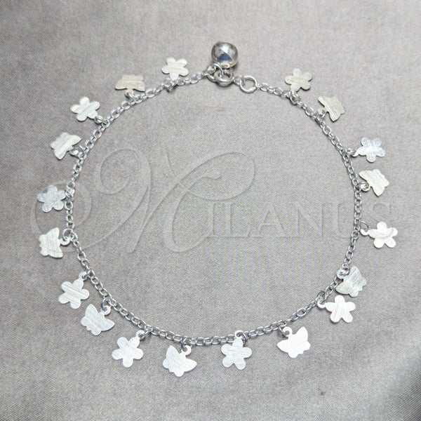 Tobillera de Dije 03.409.0043.10 Plata Rodinada, Diseño de Mariposa y Bola, Pulido, Tono Plateado (Grosor 02 MM, 10 Pulgadas de Largo)
