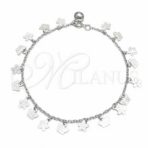 Tobillera de Dije 03.409.0043.10 Plata Rodinada, Diseño de Mariposa y Bola, Pulido, Tono Plateado (Grosor 02 MM, 10 Pulgadas de Largo)