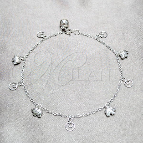 Tobillera de Dije 03.409.0049.10 Plata Rodinada, Diseño de Elefante, Pulido, Tono Plateado (Grosor 02 MM, 10 Pulgadas de Largo)