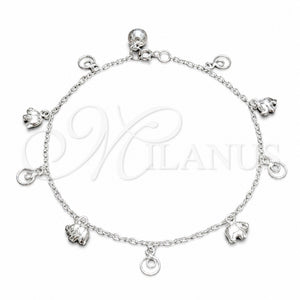 Tobillera de Dije 03.409.0049.10 Plata Rodinada, Diseño de Elefante, Pulido, Tono Plateado (Grosor 02 MM, 10 Pulgadas de Largo)