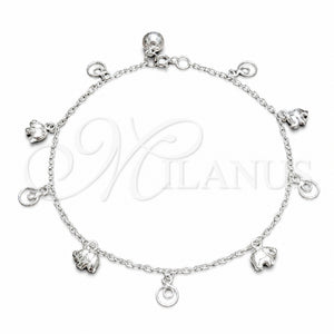 Tobillera de Dije 03.409.0049.10 Plata Rodinada, Diseño de Elefante, Pulido, Tono Plateado (Grosor 02 MM, 10 Pulgadas de Largo)