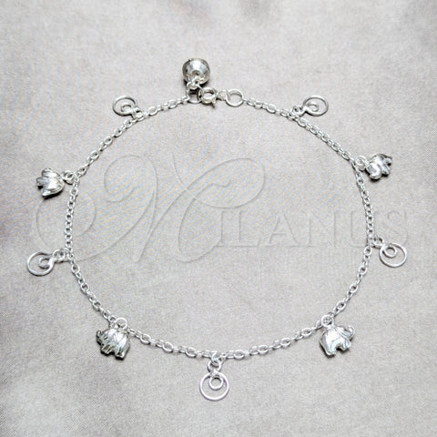 Tobillera de Dije 03.409.0049.10 Plata Rodinada, Diseño de Elefante, Pulido, Tono Plateado (Grosor 02 MM, 10 Pulgadas de Largo)