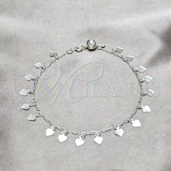 Tobillera de Dije 03.409.0051.10 Plata Rodinada, Diseño de Corazón, Pulido, Tono Plateado (Grosor 02 MM, 10 Pulgadas de Largo)