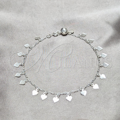 Tobillera de Dije 03.409.0051.10 Plata Rodinada, Diseño de Corazón, Pulido, Tono Plateado (Grosor 02 MM, 10 Pulgadas de Largo)