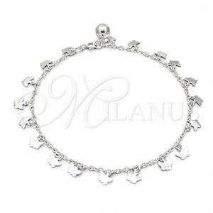Tobillera de Dije 03.409.0058.10 Plata Rodinada, Diseño de Mariposa, Pulido, Tono Plateado (Grosor 01 MM, 10 Pulgadas de Largo)