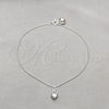 Tobillera de Dije 03.409.0059.10 Plata Rodinada, Diseño de Corazón, Pulido, Tono Plateado (Grosor 01 MM, 10 Pulgadas de Largo)