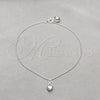 Tobillera de Dije 03.409.0059.10 Plata Rodinada, Diseño de Corazón, Pulido, Tono Plateado (Grosor 01 MM, 10 Pulgadas de Largo)