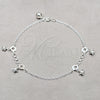 Tobillera de Dije 03.409.0061.10 Plata Rodinada, Diseño de Estrella, Pulido, Tono Plateado (Grosor 01 MM, 10 Pulgadas de Largo)