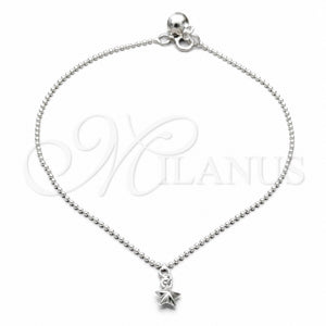 Tobillera de Dije 03.409.0064.10 Plata Rodinada, Diseño de Estrella, Pulido, Tono Plateado (Grosor 01 MM, 10 Pulgadas de Largo)