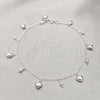 Tobillera de Dije 03.409.0068.10 Plata Rodinada, Diseño de Corazón y Bola, Pulido, Tono Plateado (Grosor 01 MM, 10 Pulgadas de Largo)