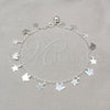 Tobillera de Dije 03.409.0069.10 Plata Rodinada, Diseño de Estrella y Mariposa, Pulido, Tono Plateado (Grosor 01 MM, 10 Pulgadas de Largo)