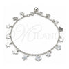 Tobillera de Dije 03.409.0069.10 Plata Rodinada, Diseño de Estrella y Mariposa, Pulido, Tono Plateado (Grosor 01 MM, 10 Pulgadas de Largo)