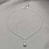 Tobillera de Dije 03.409.0070.10 Plata Rodinada, Diseño de Gota y Bola, Pulido, Tono Plateado (Grosor 01 MM, 10 Pulgadas de Largo)