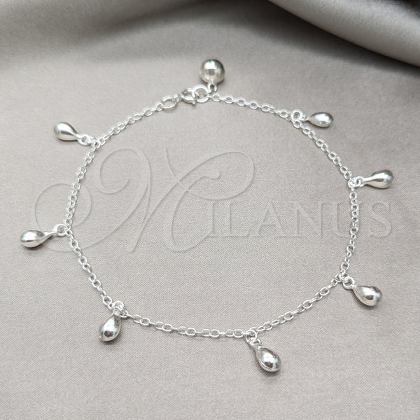 Tobillera de Dije 03.409.0071.10 Plata Rodinada, Diseño de Gota, Pulido, Tono Plateado (Grosor 01 MM, 10 Pulgadas de Largo)