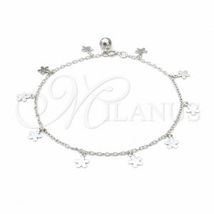 Tobillera de Dije 03.409.0073.10 Plata Rodinada, Diseño de Flor, Pulido, Tono Plateado (Grosor 01 MM, 10 Pulgadas de Largo)