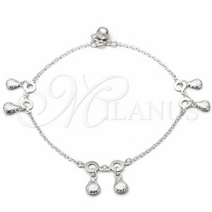 Tobillera de Dije 03.409.0074.10 Plata Rodinada, Diseño de Concha, Pulido, Tono Plateado (Grosor 01 MM, 10 Pulgadas de Largo)