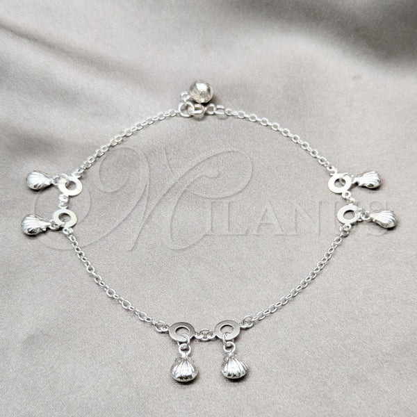Tobillera de Dije 03.409.0074.10 Plata Rodinada, Diseño de Concha, Pulido, Tono Plateado (Grosor 01 MM, 10 Pulgadas de Largo)