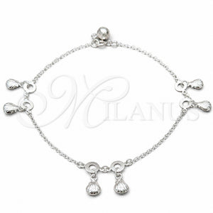 Tobillera de Dije 03.409.0074.10 Plata Rodinada, Diseño de Concha, Pulido, Tono Plateado (Grosor 01 MM, 10 Pulgadas de Largo)