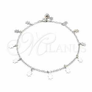 Tobillera de Dije 03.409.0075.10 Plata Rodinada, Diseño de Tortuga, Pulido, Tono Plateado (Grosor 01 MM, 10 Pulgadas de Largo)