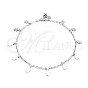 Tobillera de Dije 03.409.0075.10 Plata Rodinada, Diseño de Tortuga, Pulido, Tono Plateado (Grosor 01 MM, 10 Pulgadas de Largo)