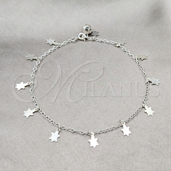 Tobillera de Dije 03.409.0075.10 Plata Rodinada, Diseño de Tortuga, Pulido, Tono Plateado (Grosor 01 MM, 10 Pulgadas de Largo)