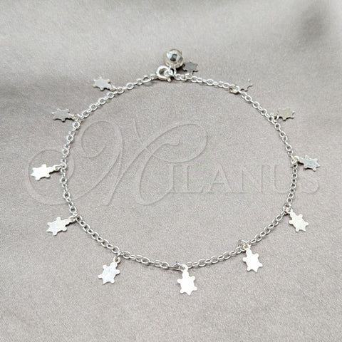 Tobillera de Dije 03.409.0075.10 Plata Rodinada, Diseño de Tortuga, Pulido, Tono Plateado (Grosor 01 MM, 10 Pulgadas de Largo)