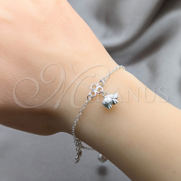 Pulsera de Dije 03.409.0076.08 Plata Rodinada, Diseño de Elefante, Pulido, Tono Plateado (Grosor 01 MM, 8 Pulgadas de Largo)